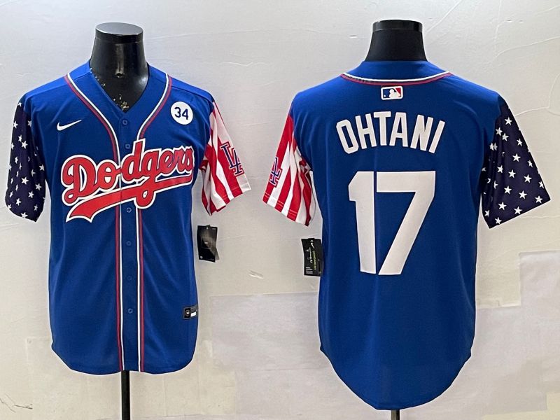 Men Los Angeles Dodgers #17 Ohtani Blue a generation of national flags Joint name 2025 Nike MLB Jersey style 6
